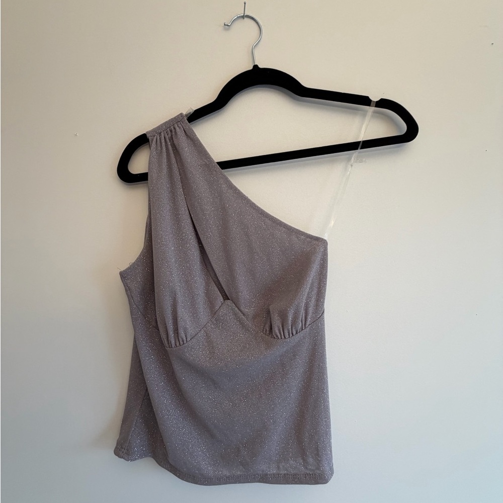 Envy One-Shoulder Glitter Top - Silver